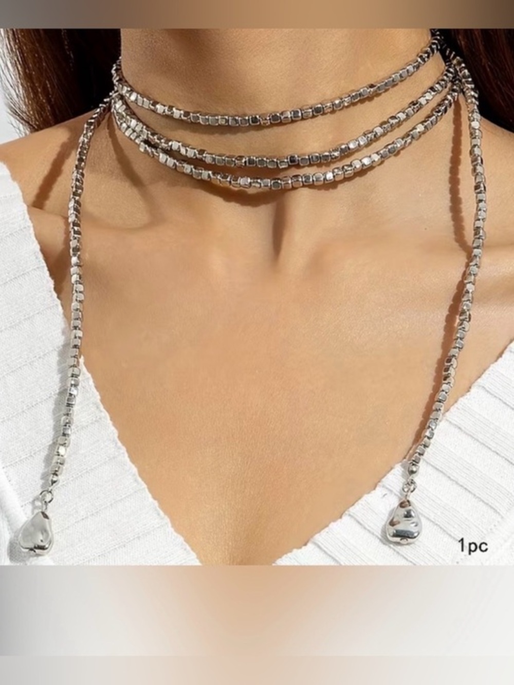 Layered Silver Beaded Wrap Necklace - Women Jewelry